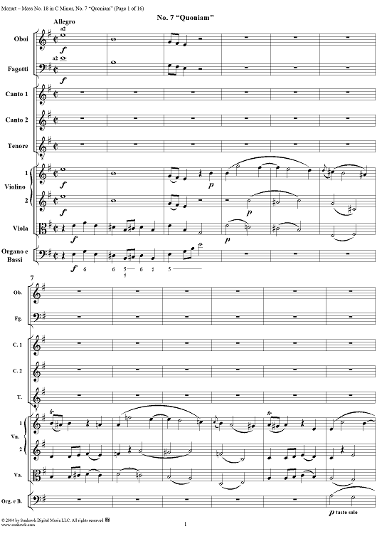 Mass No. 18 in C Minor, No. 7: Quoniam - Full Score