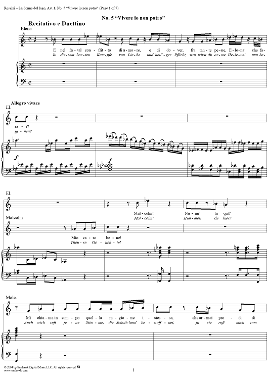 Vivere io non potrò: No. 5 from "La donna del lago", Act 1 - Score