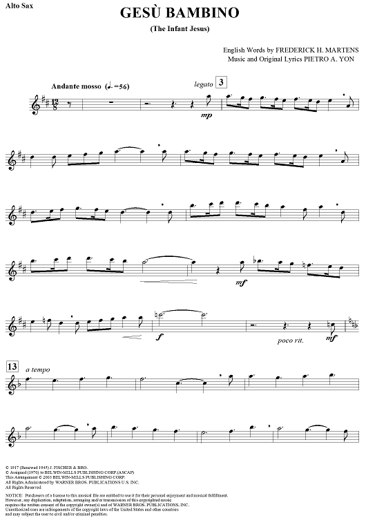 Gesù Bambino (The Infant Jesus) - Alto Saxophone