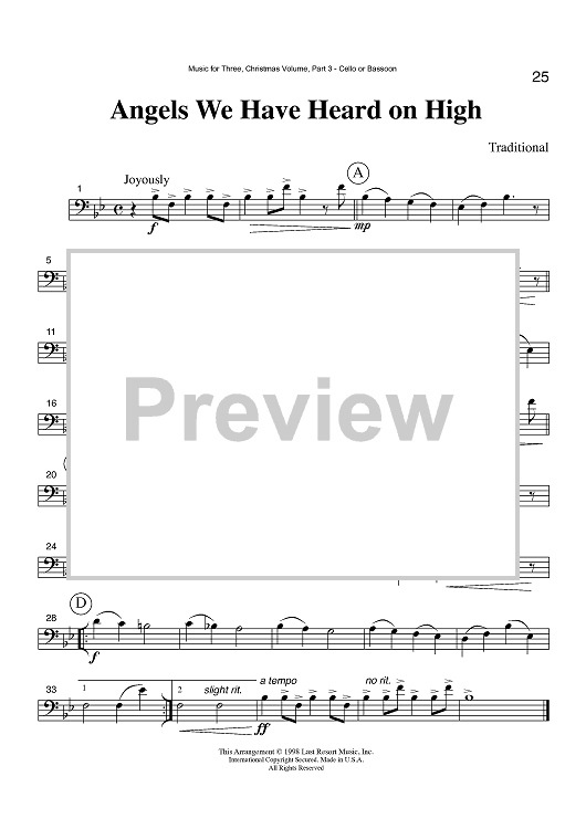 Angels We Have Heard on High - Part 3 Cello or Bassoon