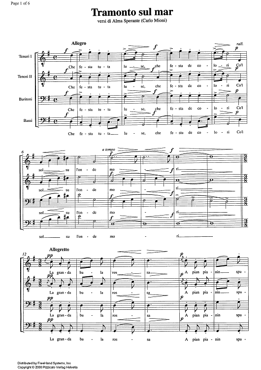 Tramonto sul mar - Score