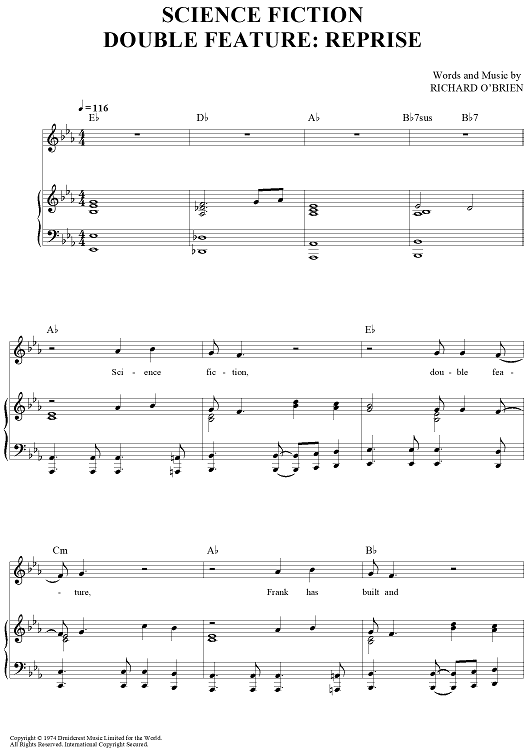 Science Fiction Double Feature Reprise" Sheet Music for Piano/Vocal