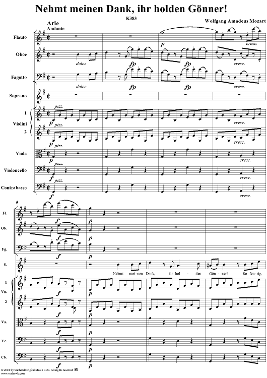 "Nehmt meinen Dank, ihr holden Gönner!", aria, K383 - Full Score