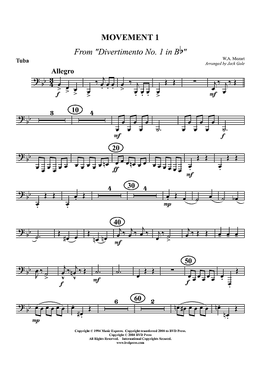 Movement 1 from "Divertimento No. 1 in B-flat" - Tuba