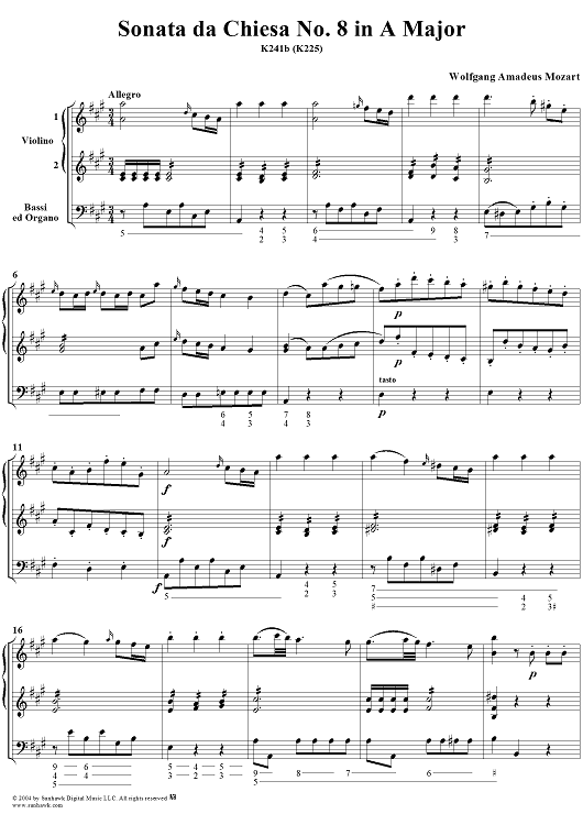 Sonata da Chiesa No. 8 in A Major, K241b (K225) - Full Score