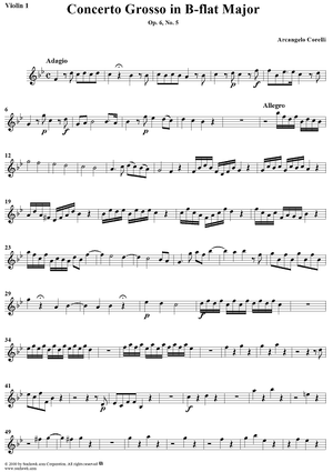 Concerto grosso No. 5 in B-flat major,  Op. 6, No. 5 - Violin 1