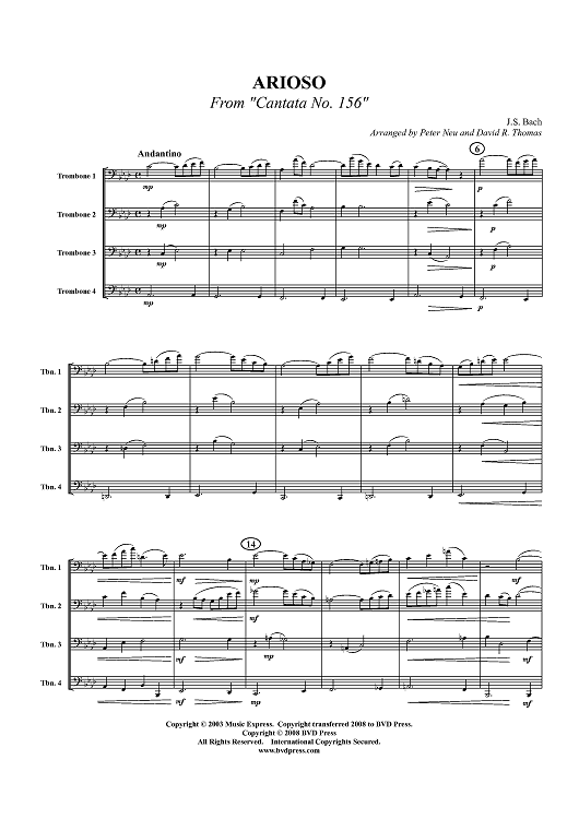 Arioso From "Cantata No. 156" - Score