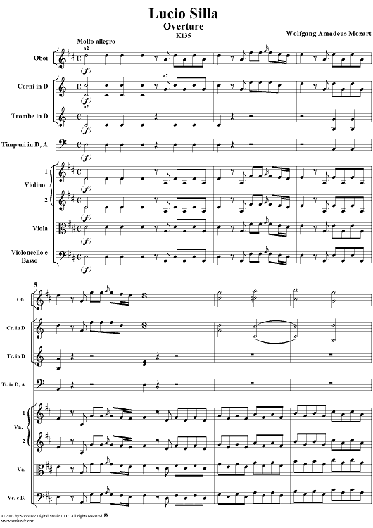 Overture from "Lucio Silla" - Full Score