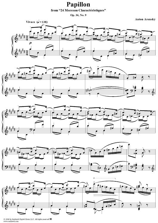 Papillon, No. 9 from "Twenty Four Morceau Characteristiques", Op. 36