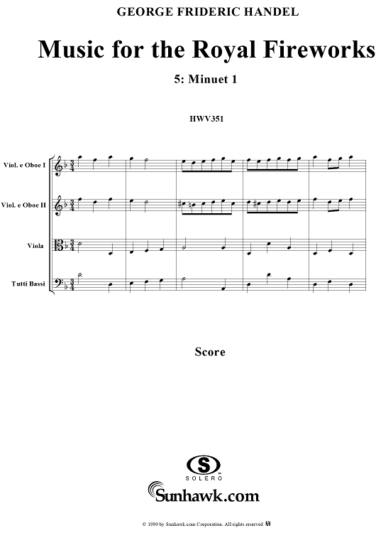 Music for the Royal Fireworks, No. 5: Minuet 1 - Score