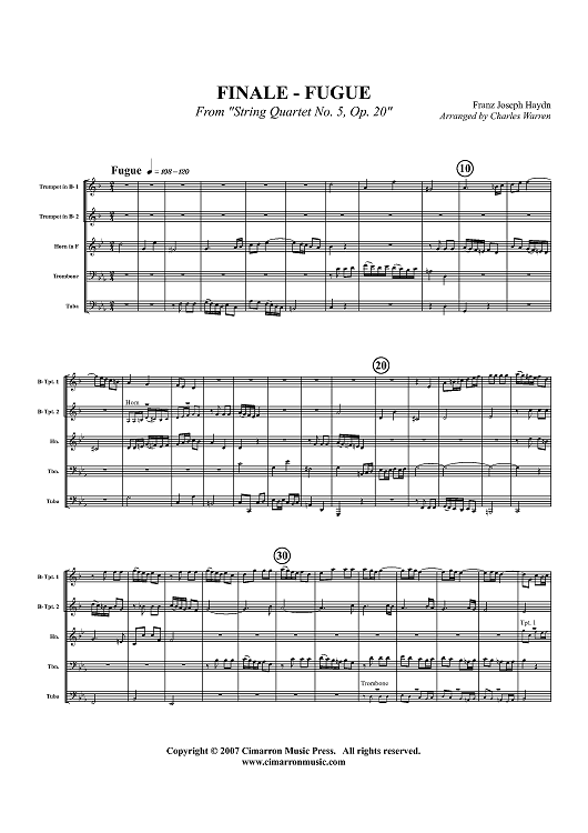 Finale - Fugue - from "String Quartet No. 5, Op. 20" - Score