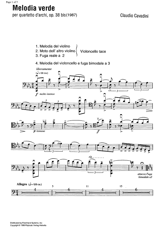Melodia verde Op.38 bis - Cello