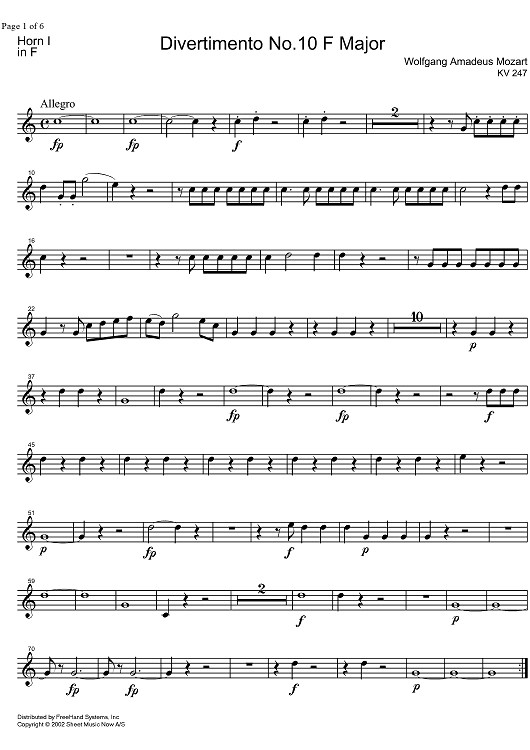 Divertimento No.10 F Major KV247 - Horn in F 1