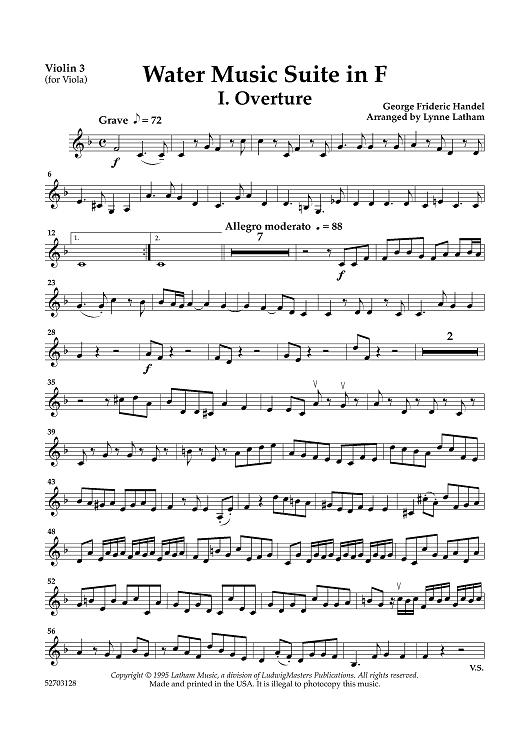 Water Music Suites - Violin 3 (for Viola)