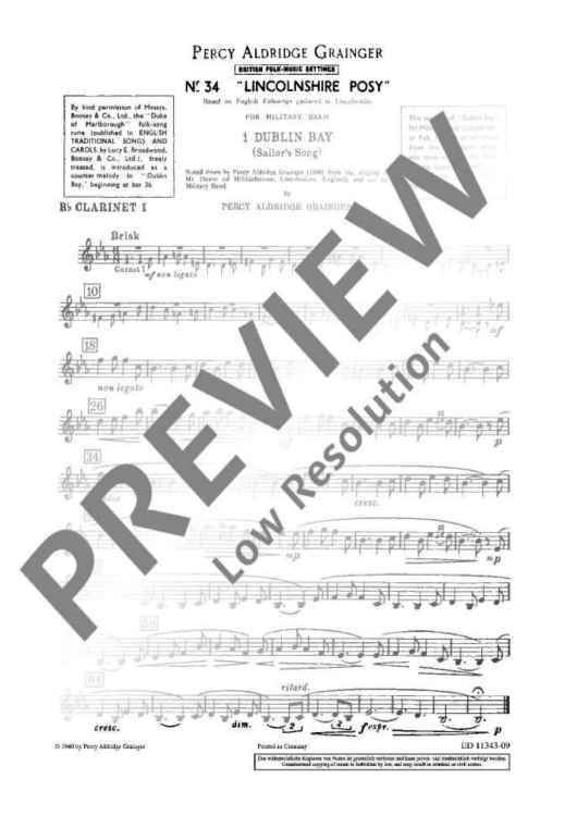 Lincolnshire Posy - Clarinet I Bb