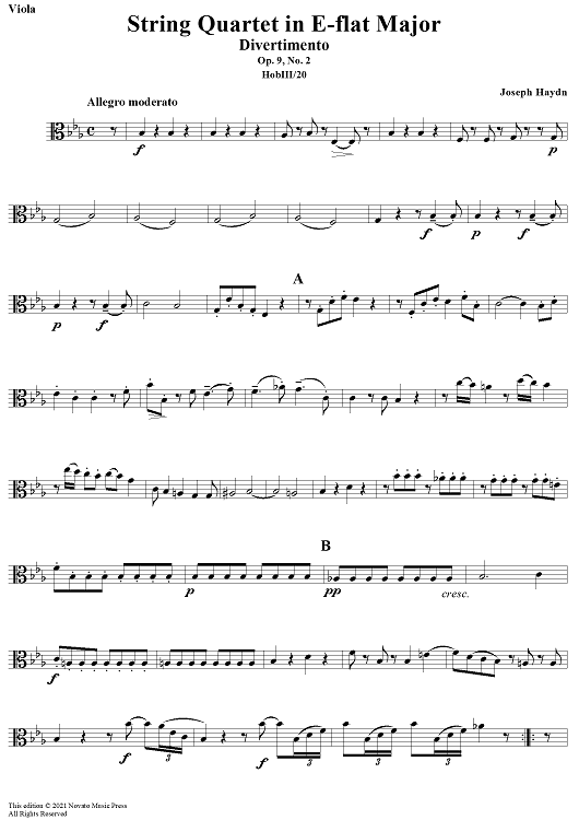Divertimento in E-Flat Major, Op. 9, No. 2 - Viola