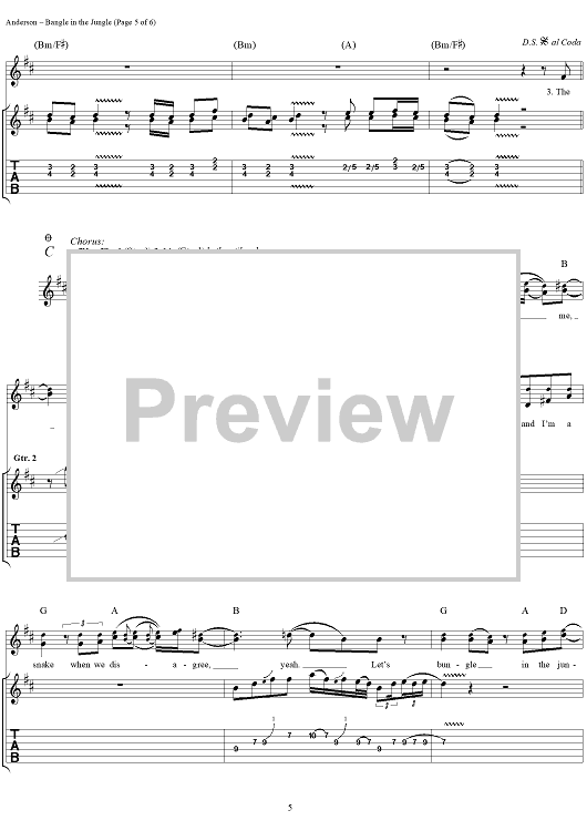 Bungle in the Jungle" Sheet Music by Jethro Tull for Guitar Tab/Vocal
