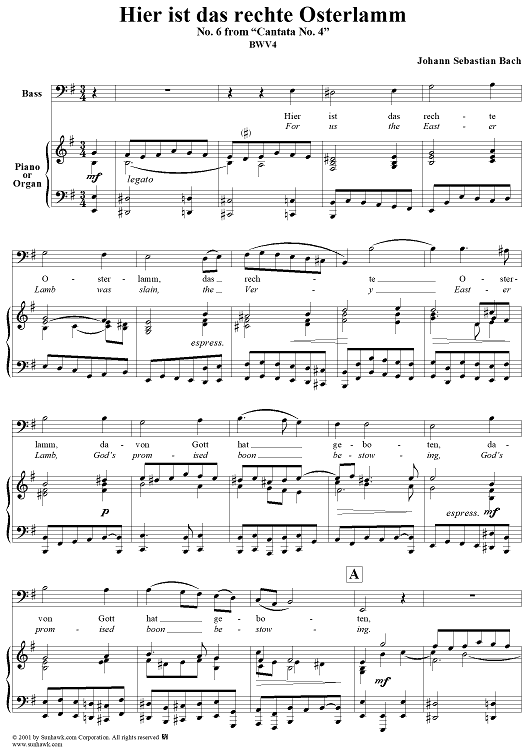 "Hier ist das rechte Osterlamm" (aria), No. 6 from Cantata No. 4