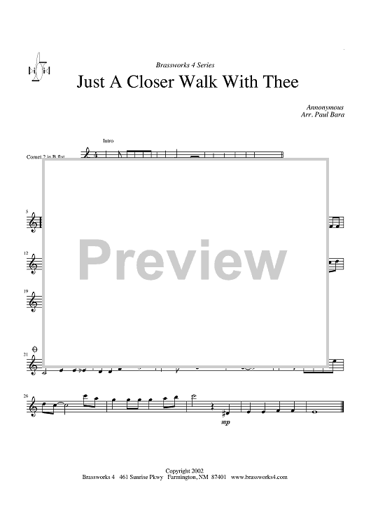 Just a Closer Walk with Thee - Cornet 2 in B-flat
