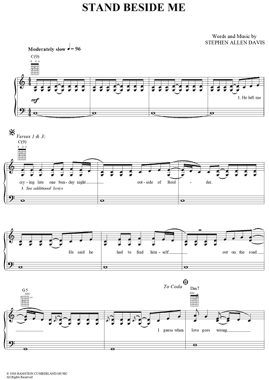 Stand Beside Me" Sheet Music by Jo Dee Messina for Piano/Vocal/Chords