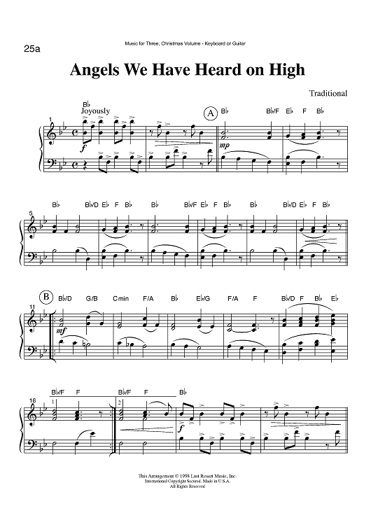Angels We Have Heard on High - Keyboard or Guitar