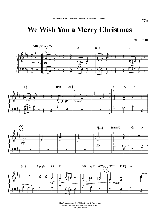 We Wish You a Merry Christmas - Keyboard or Guitar