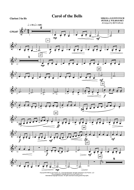 Carol of the Bells - Clarinet 3 in B-flat