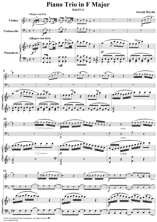 Piano Trio in F Major, HobXV/4 - Piano Score