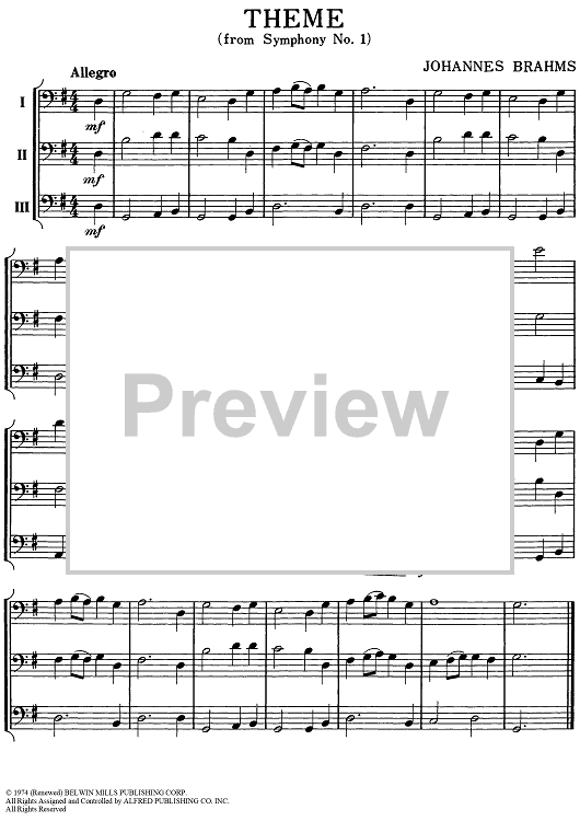Theme (from Symphony No. 1) - Bass Clef Instruments