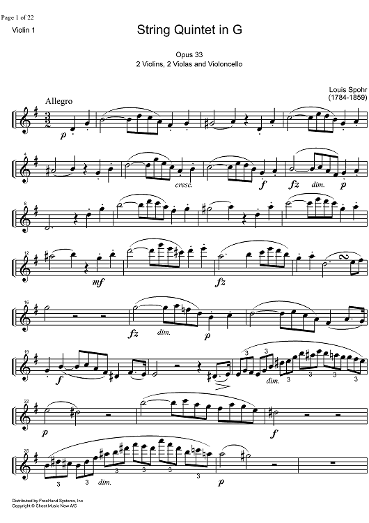 String Quintet G Major Op.33 - Violin 1
