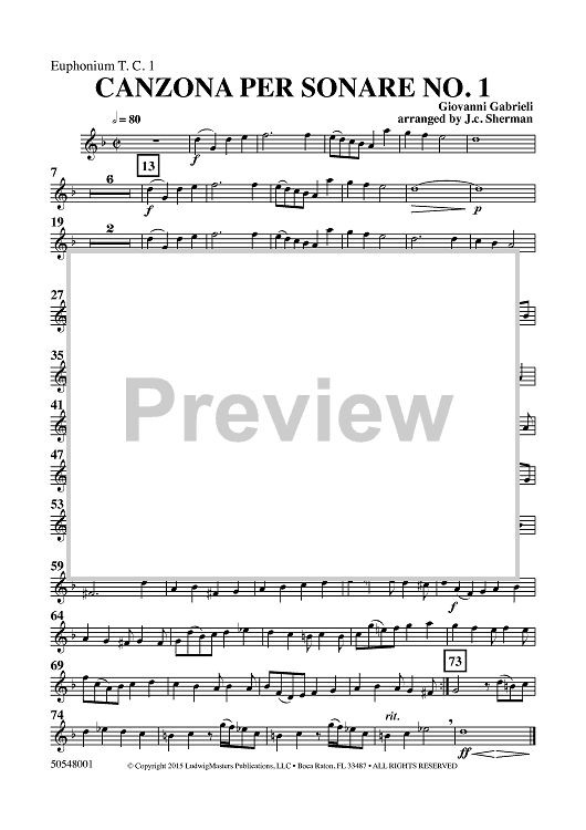 Canzona per sonare No. 1 - for Tuba/Euphonium Quartet - Euphonium 1 TC