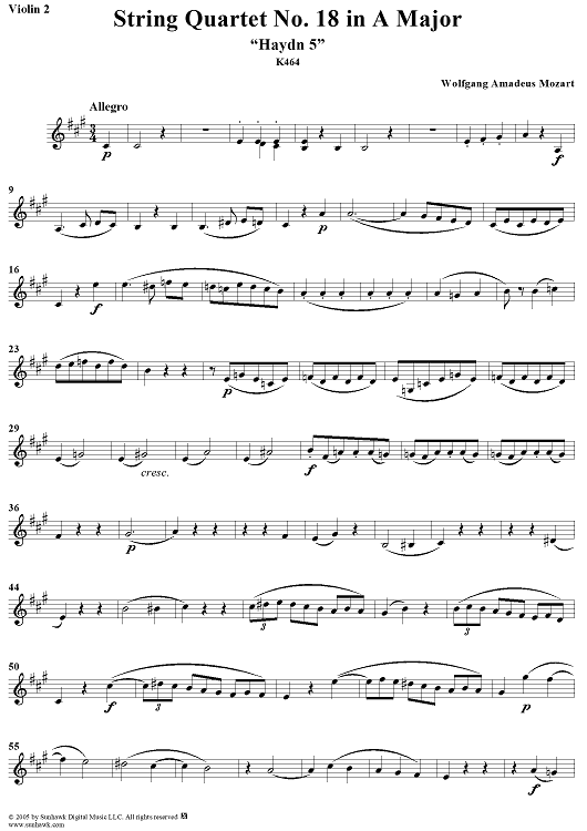 String Quartet No. 18 in A Major, K464 - Violin 2