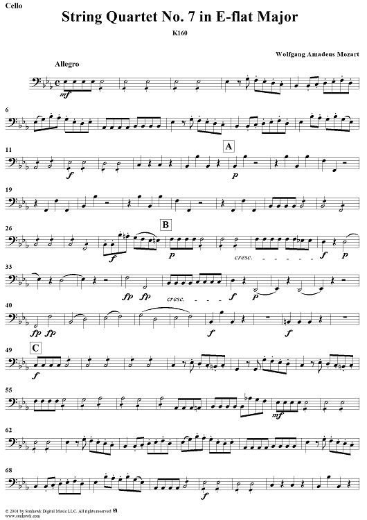 String Quartet No. 7 in E-flat Major, K160 - Cello