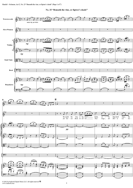 Beneath the vine, or figtree's shade, No. 25 from Oratorio "Solomon", Act 2 (HWV67)