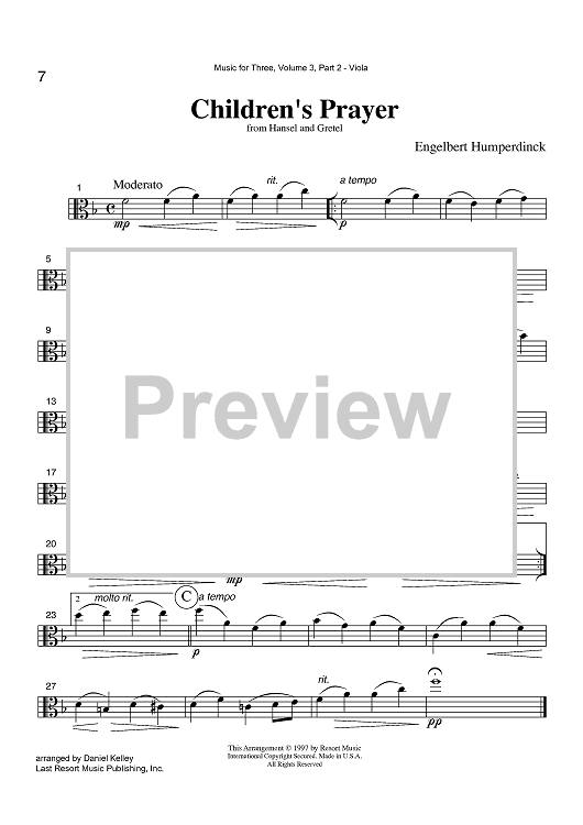 Children's Prayer - from Hansel and Gretel - Part 2 Viola