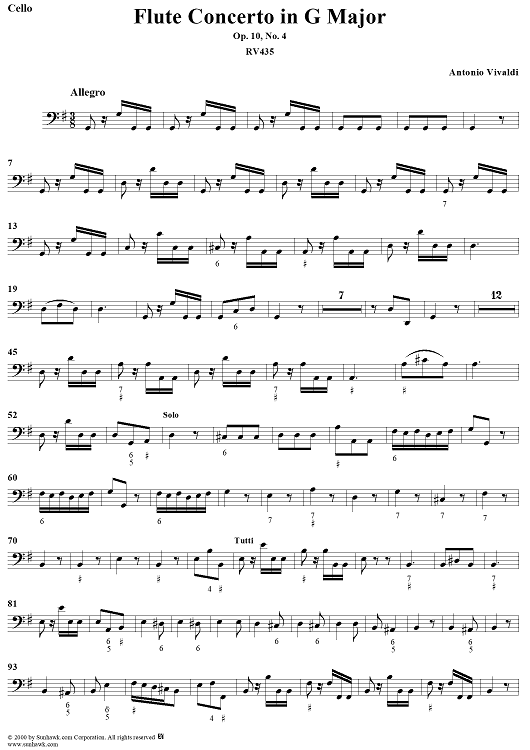 Flute Concerto in G Major, Op. 10, No. 4 - Cello