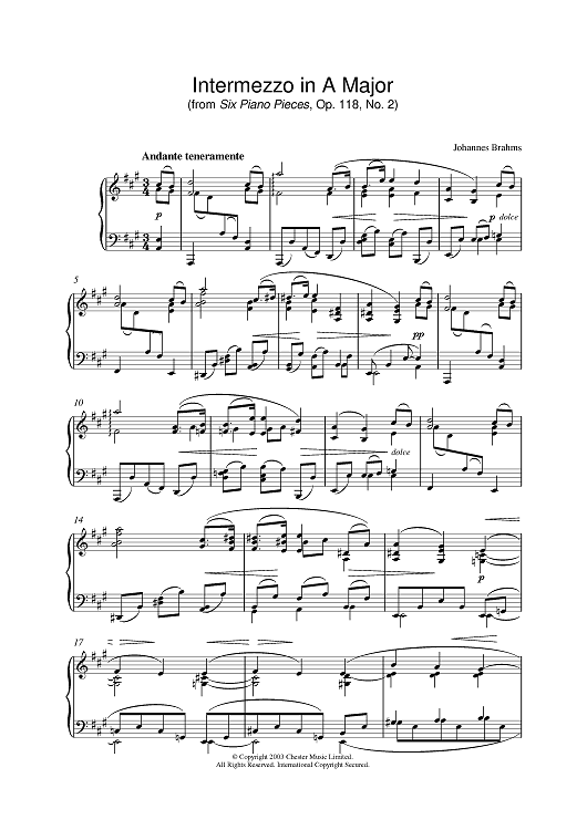 Intermezzo in A Major (from Six Piano Pieces, Op. 118, No. 2)