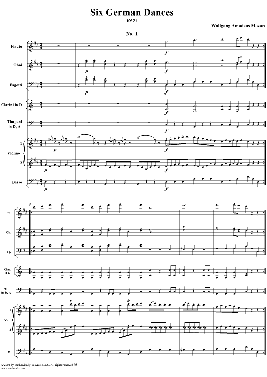 Six German Dances, K571 - Full Score