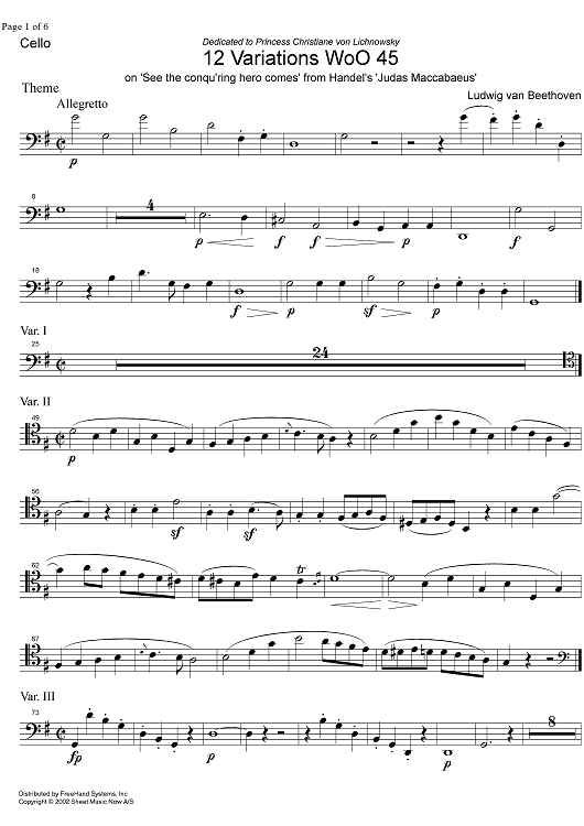 12 Variations WoO 45 - Cello