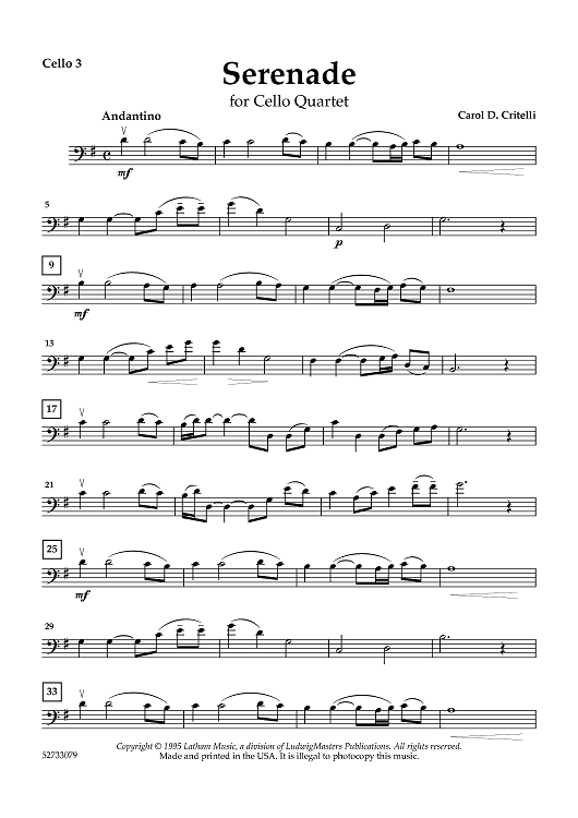 Serenade for Cello Quartet - Cello 3
