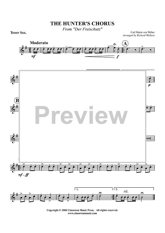 The Hunter's Chorus - from "Der Freischutz" - Tenor Sax