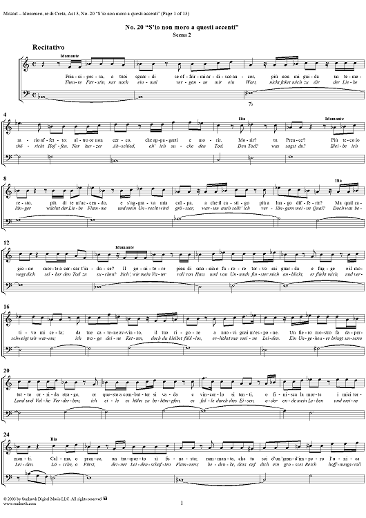 Idomeneo, rè di Creta, Act 3, No. 20 "S'io non moro a questi accenti" - Full Score