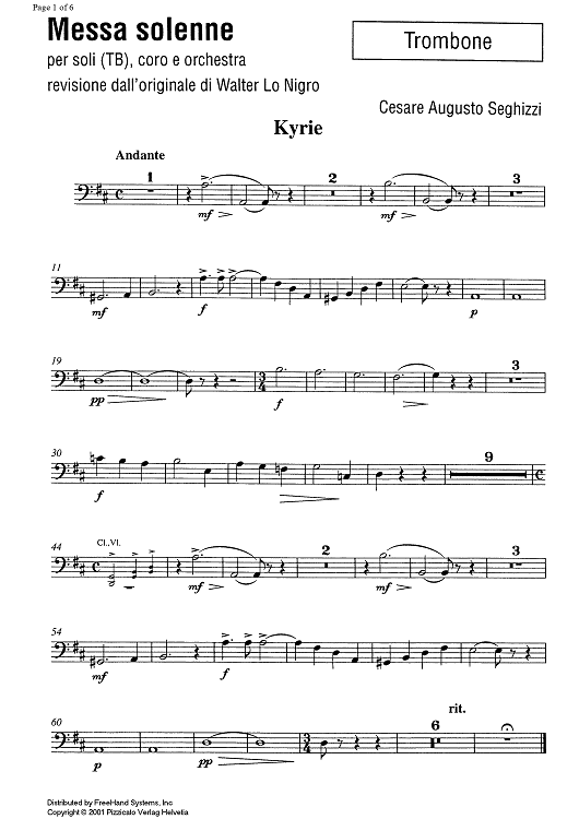 Messe solenne [set of parts] - Trombone