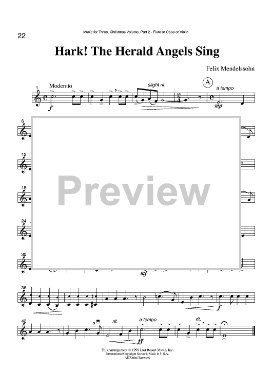 Hark! The Herald Angels Sing - Part 2 Flute, Oboe or Violin