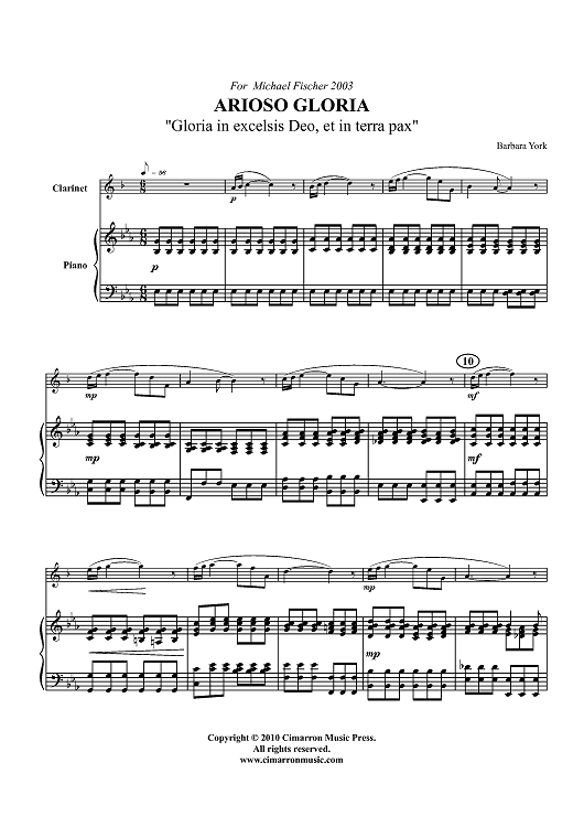 Arioso Gloria "Gloria in excelsis Deo, et in terra pax" - Piano Score