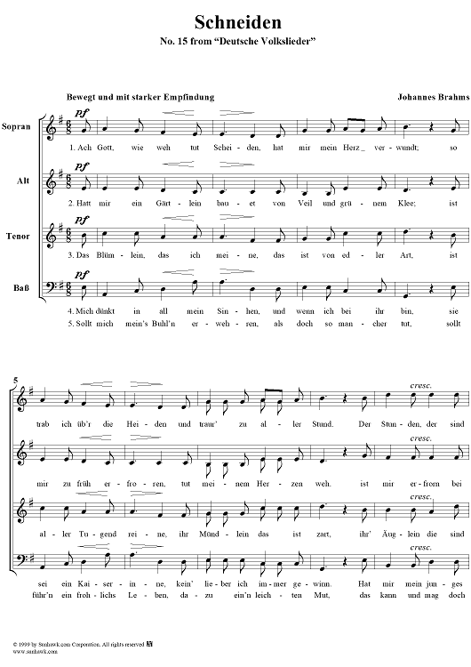 Deutsche Volkslieder, No. 15, Schneiden