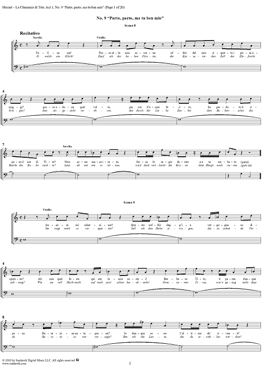 "Parto, parto, ma tu ben mio", No. 9 from "La Clemenza di Tito", Act 1 (K621) - Full Score