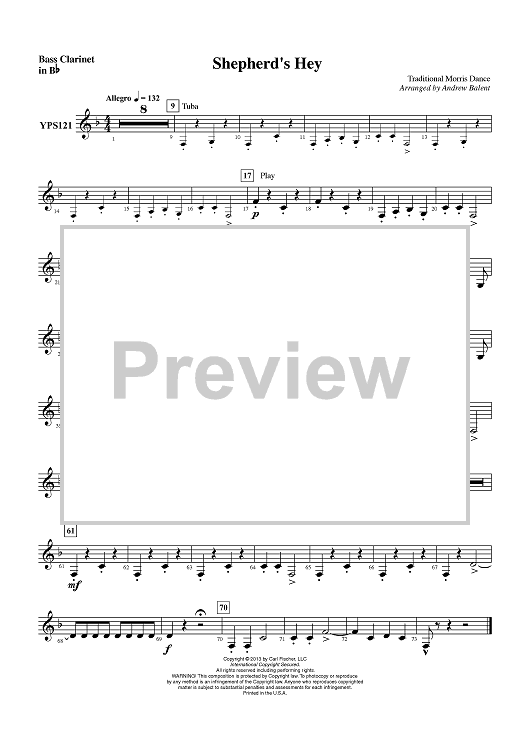 Shepherd’s Hey - Bass Clarinet in Bb