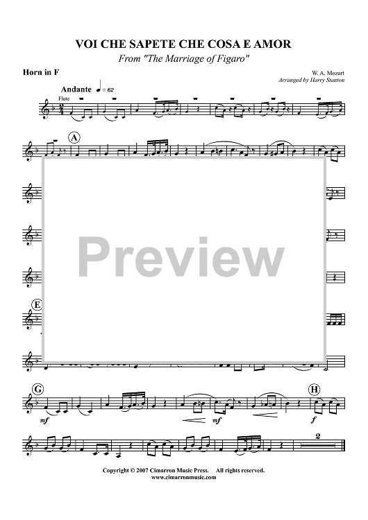 Voi che sapete che cosa e amor - Horn in F