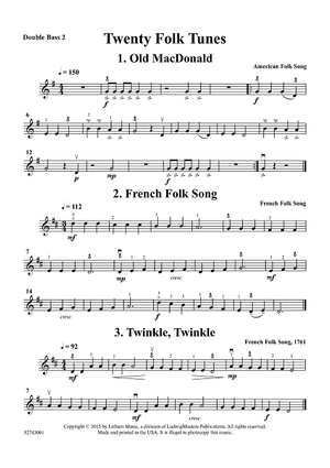 Twenty Folk Tunes for Bass Quartet (or Trio) - Double Bass 2
